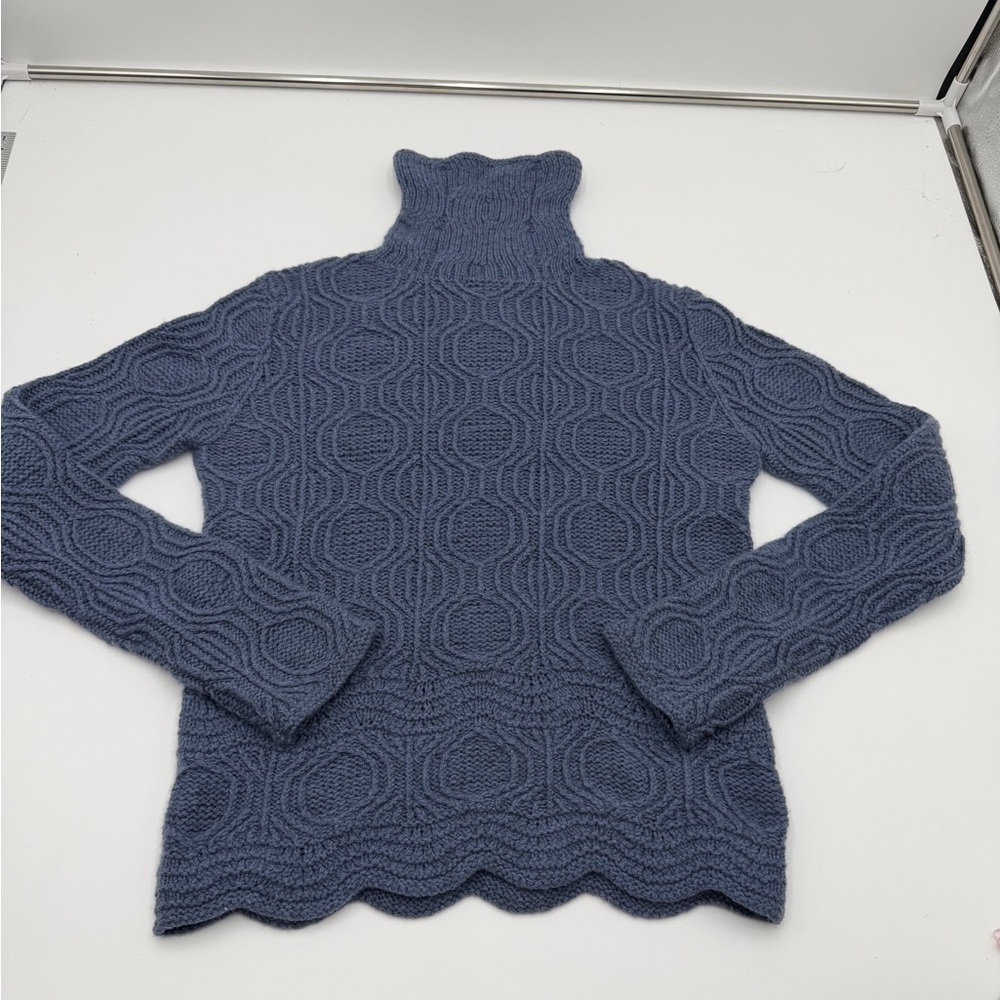 TSE 100% Cashmere Sweater Mock Neck Blue Textured Knit Medium
